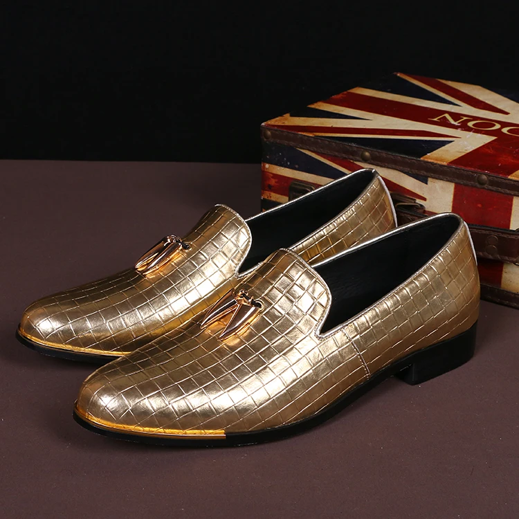 

NA024 2020 NEW Fashion Men Flats Shoes HandMade Shiny Gold party and wedding men dress loafers Big Size, As the picture