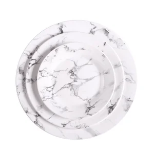 Image of Round White Marble Homeware Ceramic Dinner Plates Elegant Wedding Round Marble Cheap Ceramic Dishes Plate