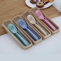 

Heat proof child cutlery set Wheat straw spoon fork and chopstick set with case