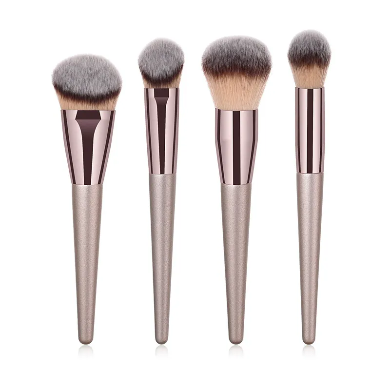 

4pcs Multifunction Makeup Brushes Set Foundation Powder Blush Blusher Blending Champagne Wood Handle Face Brush, Champagne gold