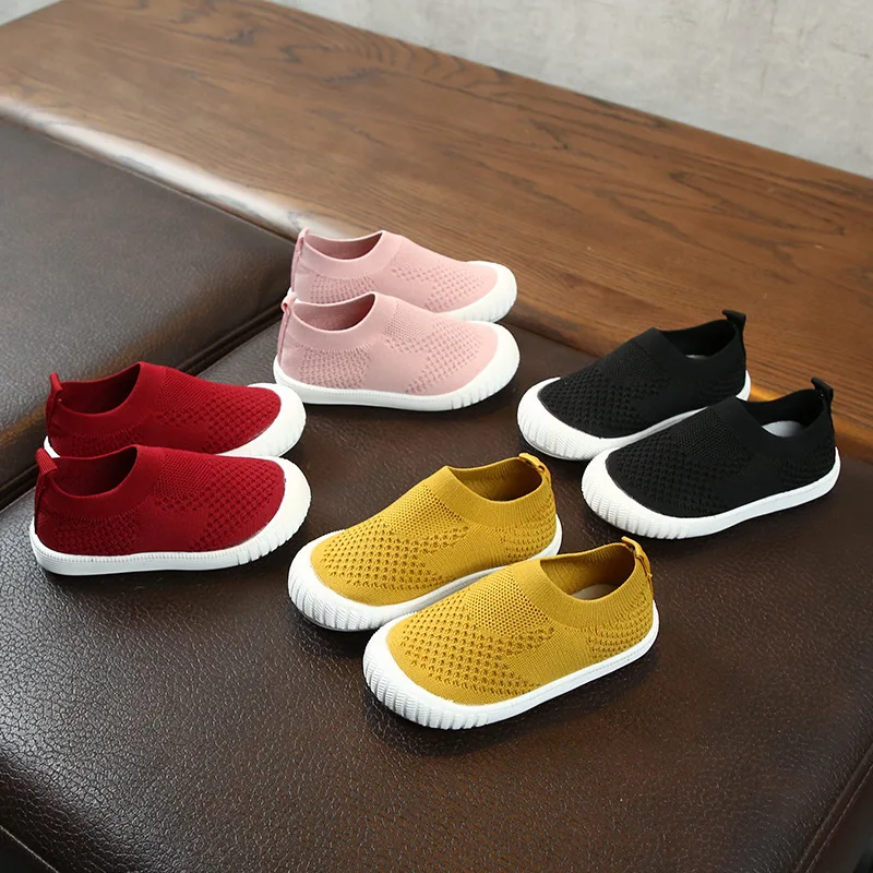 

new flying woven children's shoes boys and girls candy color non-slip wear-resistant breathable one foot small single shoes, Red black pink yellow
