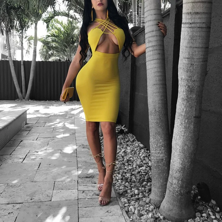 

New Arrivals Midi-Length Slim Bodycon Dress Women Bandage Dress