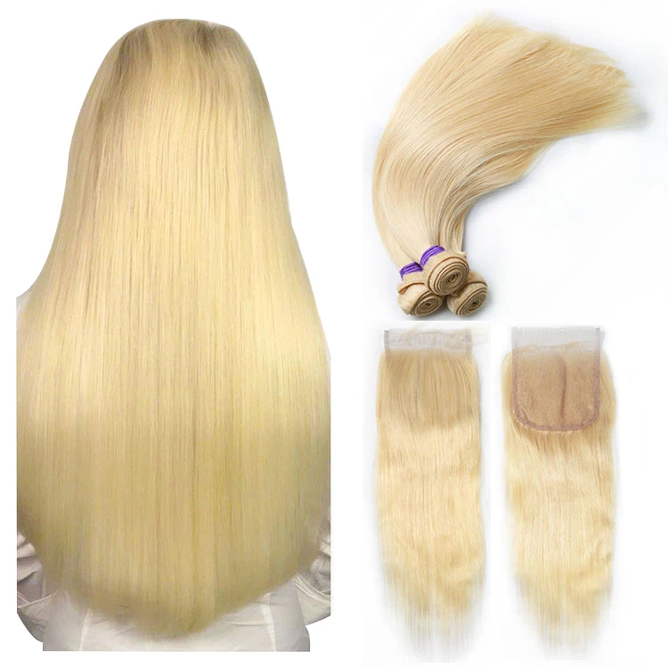 

XBL Free Shipping 613 Blonde Straight Bundles with Closure Human Hair Bundles With Closure