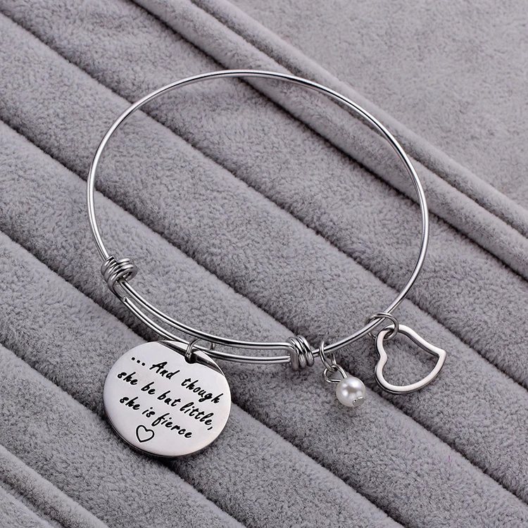 Loftily Jewelry Stainless Steel Adjustable Charm Cuff Bracelet Silver