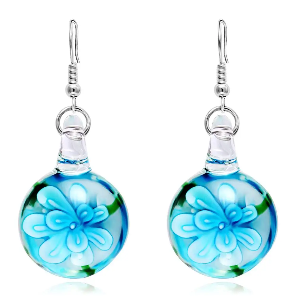 

1Pair Unique Transparent Crystal Glass Dried Flower Earrings Crystal Murano Glass Flower Earrings For Girls, Picture