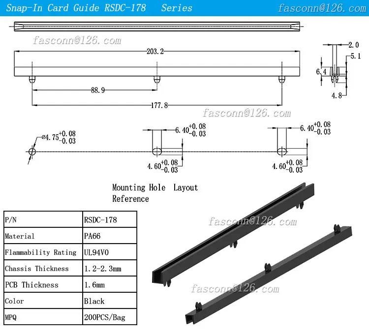 Plastic Vertical Mount PCB Card Guide - Locking & Latched