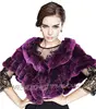 CX-B-21C Flower Women Winter Cape Real Rex Rabbit Fur Knitted Shawl