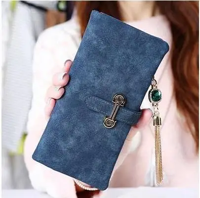 

2021 best female luxury wallet ,popular matte hasp suede pendant wallet, Black , grey , green ,blue,etc