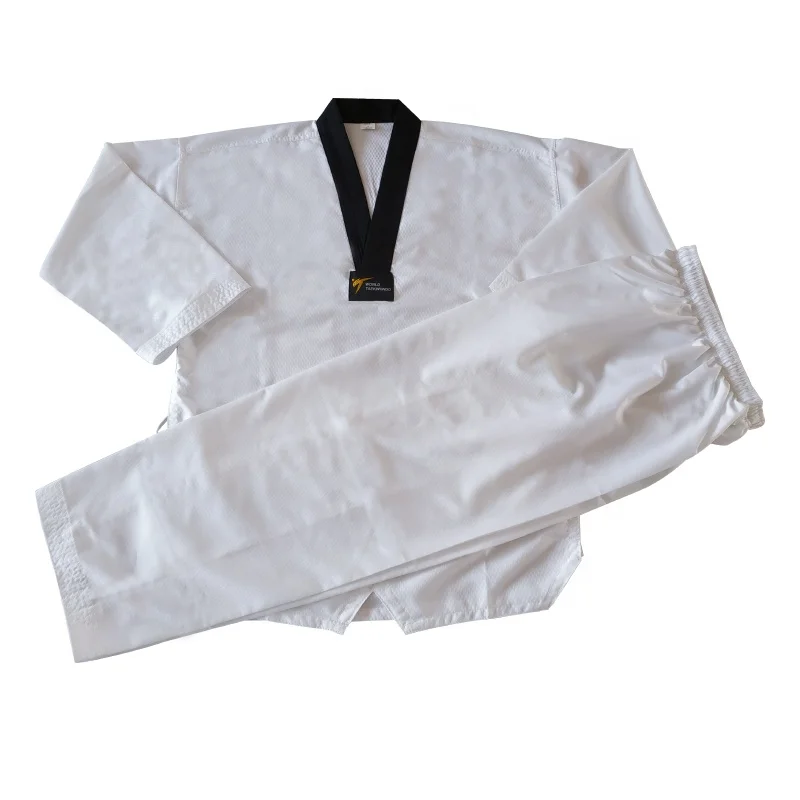 

Sangmoodo factory wholesale custom logo wtf approved cheap white adults kids dobok taekwondo uniform