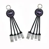 Multi function custom glowing logo USB charger cable 3 4 5 in 1 data USB cable keychain for Type-C Micro 8-pin