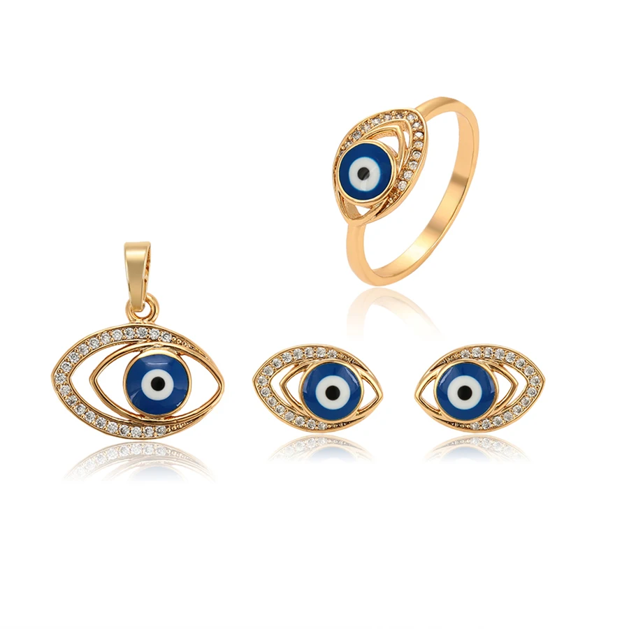 

S-49 xuping Muslim bijoux Islam 18k earring factories cz cubic zircon turkish eye ring pendant jewelry set, 18k gold color