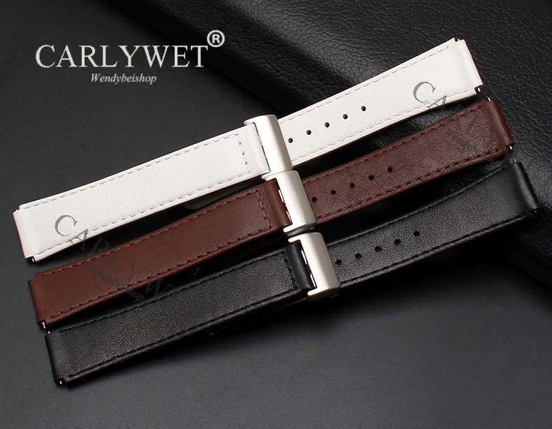 

CARLYWET 15mm Released Spring Bar Leather Watch Band Strap Smart Wrist Bracelet with Deployment Clasp Black Brown For Huawei B2