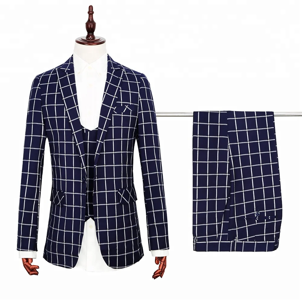 

Custom Plaids Design Slim Fit Coat Pant Men Suit