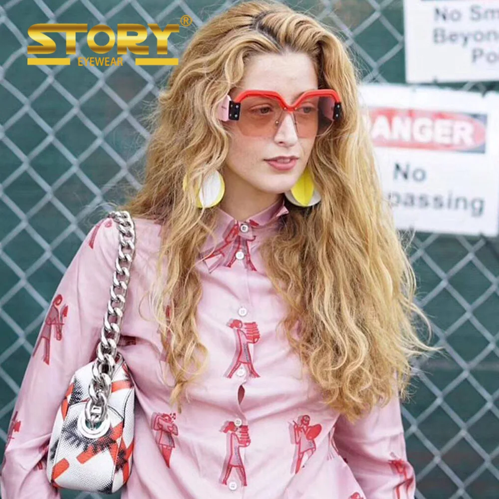 

STORY 2018 Luxury Italy Brand Designer Oversized Square Sunglasses Women Retro Rimless Pink Sun Glasses Female Gafas de Sol, Pictures showed as follows