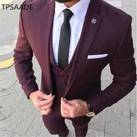 

Burgundy Formal Mens Suits Custom Latest Coat Pant Designs Skinny Groom Blazer WPY039