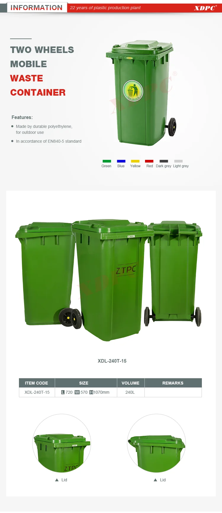 Large Garbage Container Used Containers 240 Liter 240l Plastic Wheelie ...