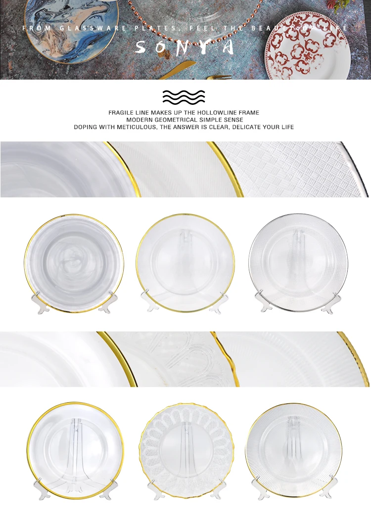 Classic 13 Inch Gold Beaded Charger Plate,Wedding Clear Glass Charger