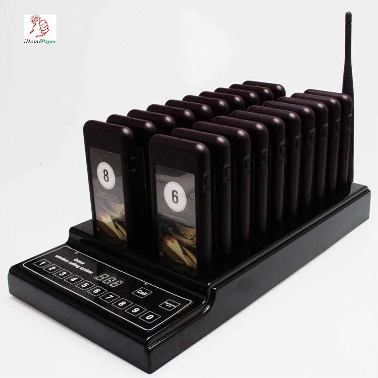 

Long range 433Mhz free code 20 pagers wireless queue calling system for restaurant, Black