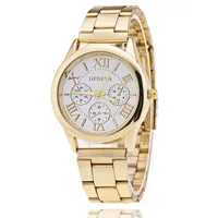

Hot Luxury Geneva Fashion Men Watches Gold Stainless Steel Roman Numerals Analog Quartz Wrist Watches GW026