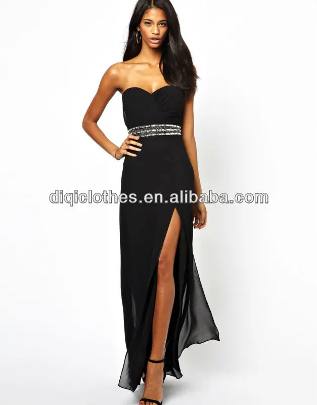 Uitgelezene Maxi Dress Black Party Strapless Tight Waist Dress With High Side FF-43