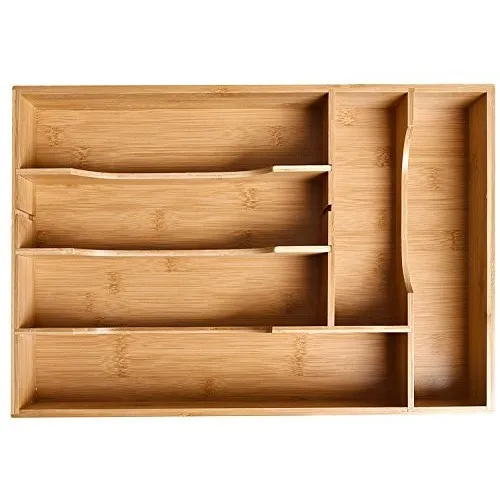 Stackable Bamboo Cutlery Tray Drawer Organizers With Absorb Less Liquid