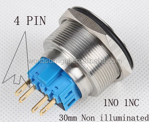 30mm non-illuminated momentary 5a waterproof metal push button switch