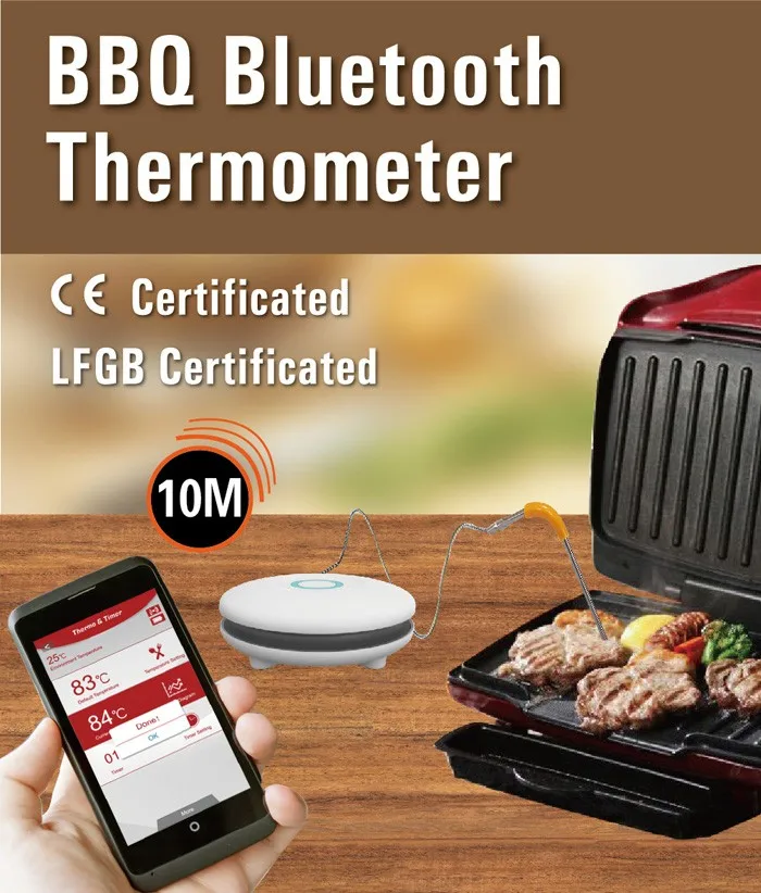 wireless bluetooth digital meat thermometer with loud alarm