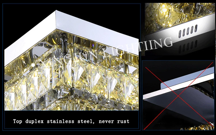 Multi-combination led modern Stainless Steel Crystal decorative square ceiling lamp