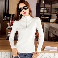 

Zipper Turtleneck Solid Knitted Women Sweater Fashion Zipper Collar Pullover Sweater for Women