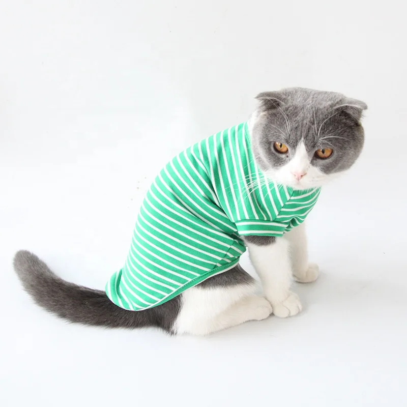 

New design spring summer cute cotton stripes t-shirt clothes cat