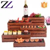 Zhuolin equipamento buffet restaurante madeira black slate dishes wooden dessert rack stand wood table buffet display risers