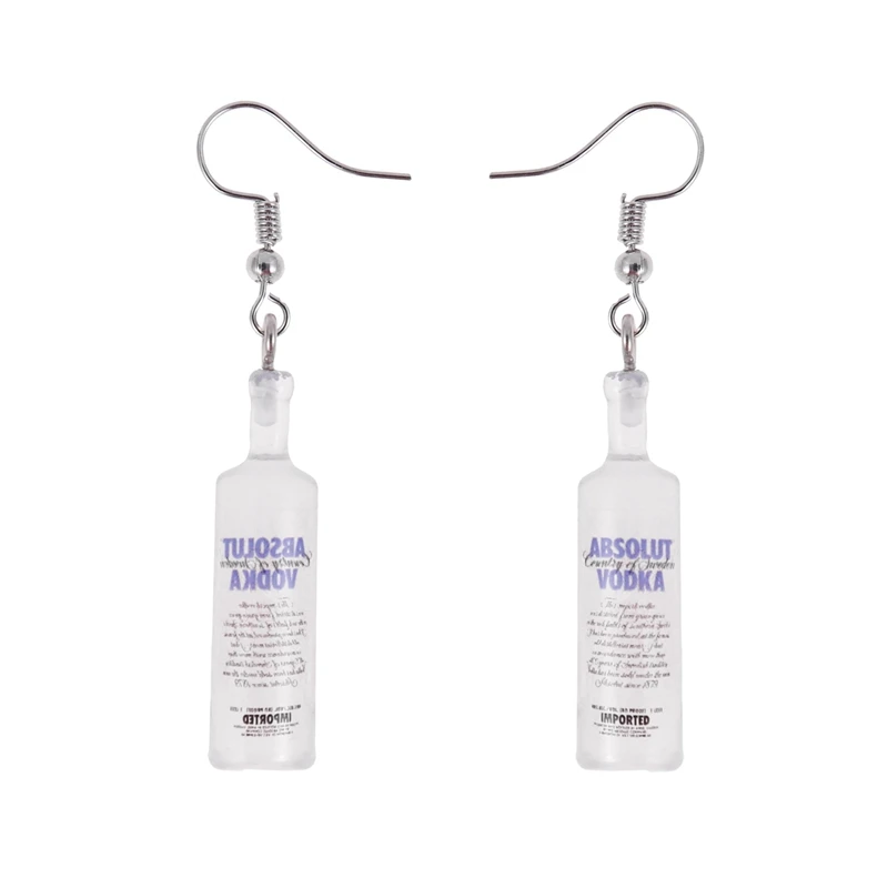 1 Pair Creative Cool Vodka Bottle Drop Earrings Funny Drinking Style Cartoon Transparent Bottle Dangle Earrings for Women Girls