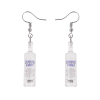 

1 Pair Creative Cool Vodka Bottle Drop Earrings Funny Drinking Style Cartoon Transparent Bottle Dangle Earrings for Women Girls