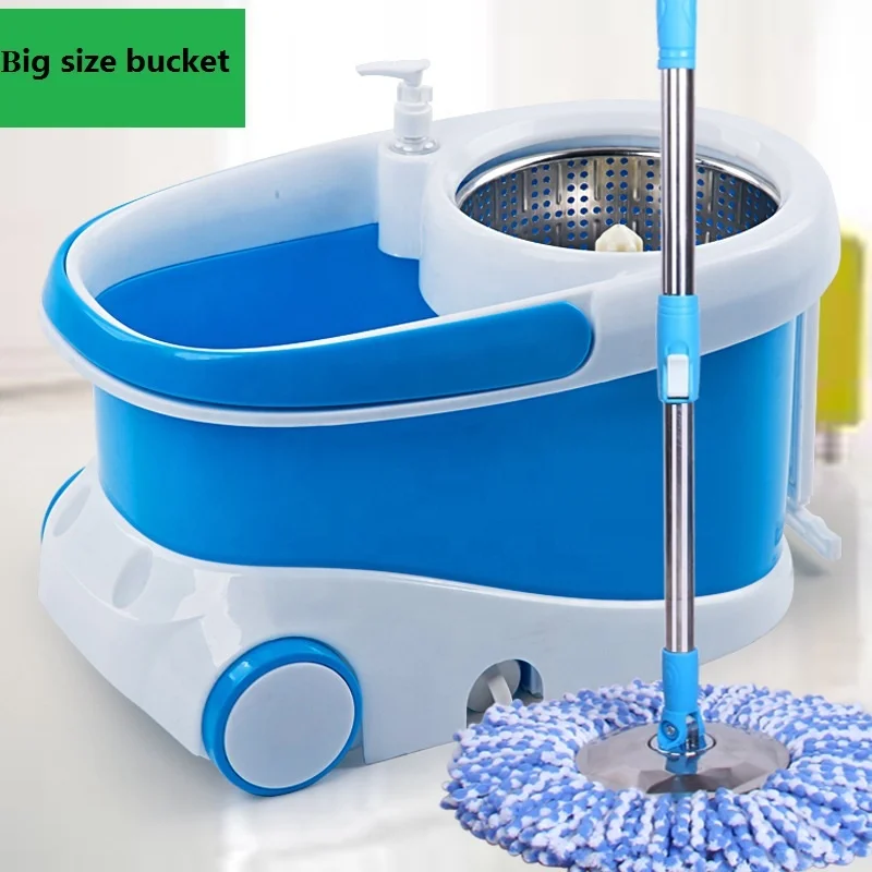 
New design big bucket 360 rotation Spin easy fabric mop head with two wheels  (1718117668)