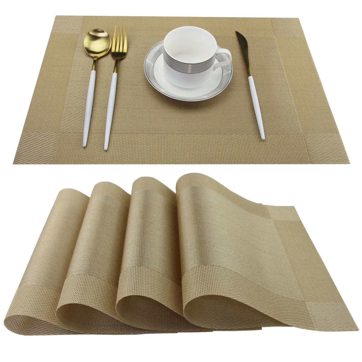 Luxury Placemats Gold Sliver Brown Color Place Mat Plastic Vinyl Woven ...