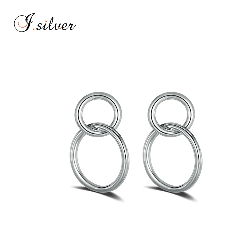 

jewelry 925 sterling siver two circles earrings women E10121, Rhodium