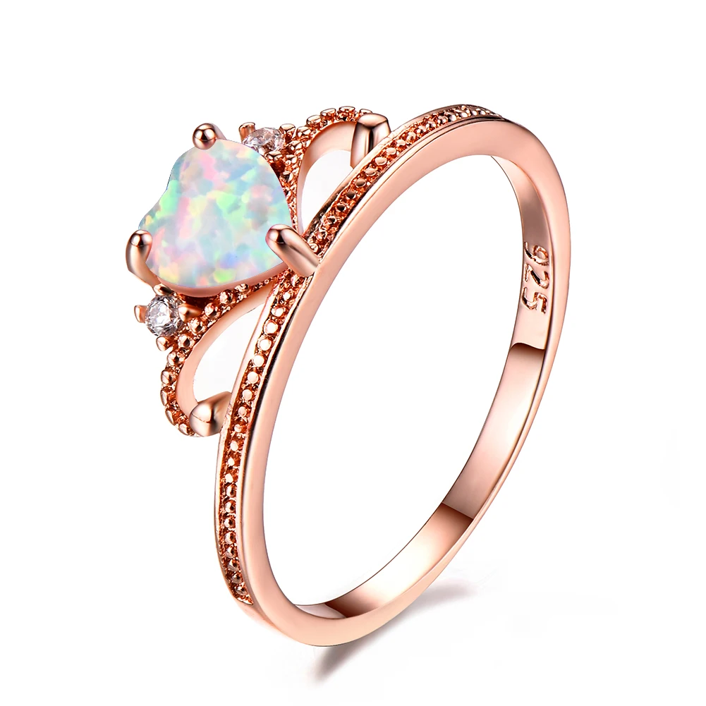 

Customized crown shaped ring women rose gold ring jewelry wedding fire opal rings