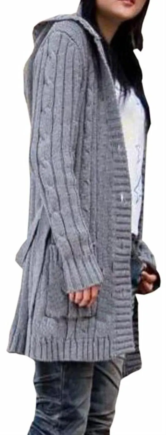 women's cable knit hooded cardigan