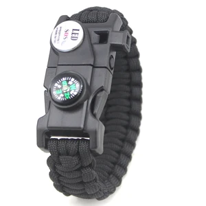 wholesale outdoor tools kit led waterproof survival kit sos multifunctional military paracord bracelet flint