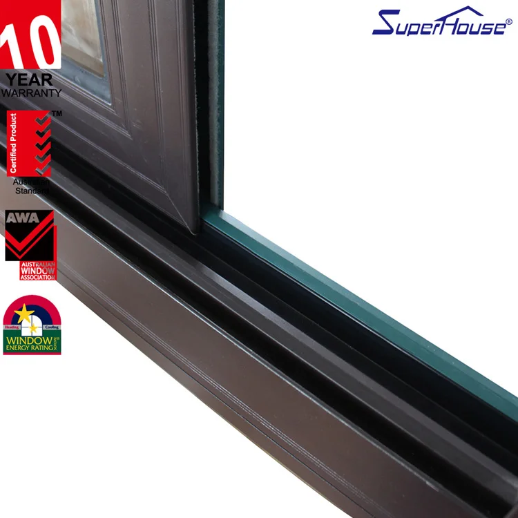 Double tempered glass bronze color AS2047 aluminium sliding windows with flyscreen