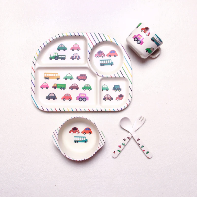 China 100%biodegradable and eco friendly feature 5 pieces bamboo fiber children tableware
