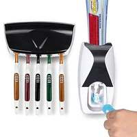 

Hot Sale New Product Plastic Automatic 5 Toothbrush Holder Set Wall Mount Stand And Toothpaste Dispenser Suit