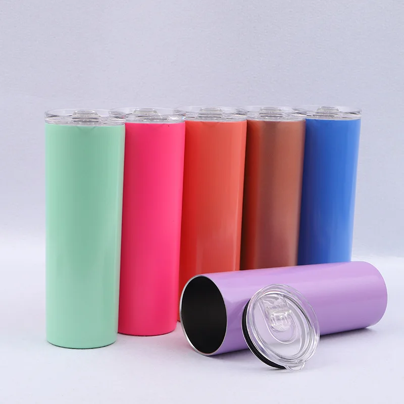 

travel tumbler insulated 20 oz stainless double walled skinny tumbler with straw, Glitter rainbow color