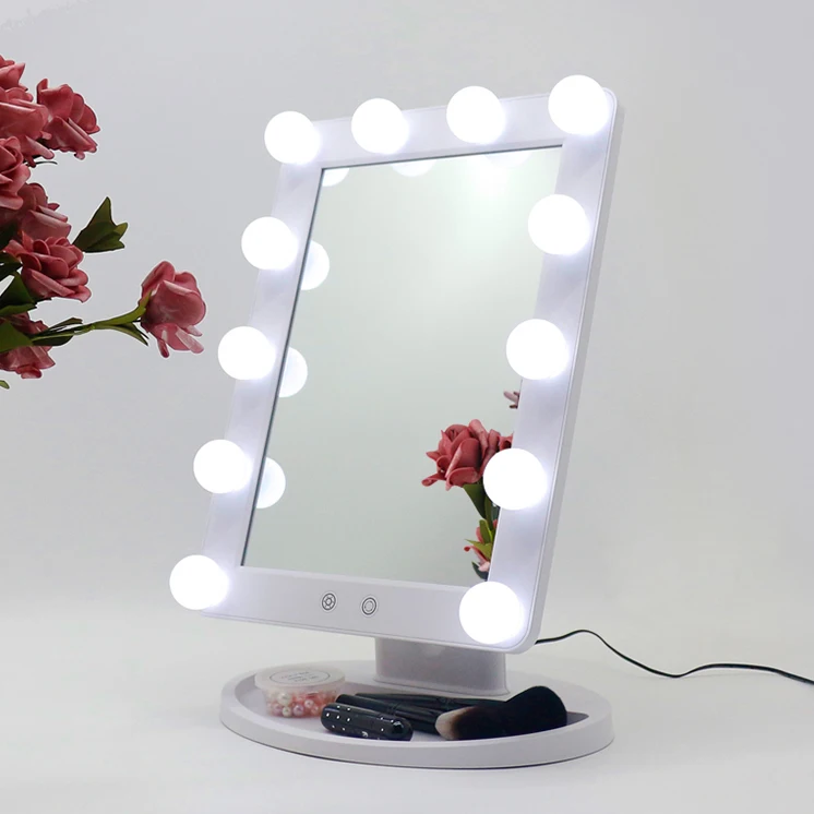 

2019 Fashion Frame Makeup Hollywood Vanity Mirror Lights With Desk Base, White / customized color