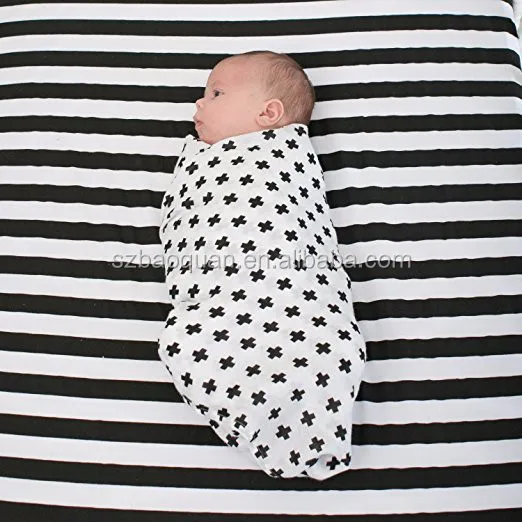 Muslin Baby Swaddle Blankets,48x48 (3 Pack) Black,White,Xo,Stripe,Cross