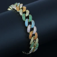 

Designer hiphop multicolor cz iced out diamond cuban bracelet mens