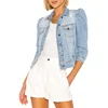 womens long sleeve puff shoulder cropped short washed winter jacket