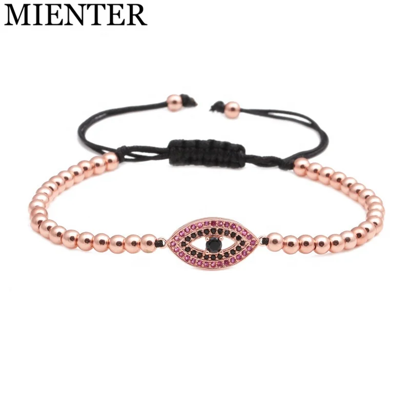 

Custom charm copper beads zircon eye wristband adjustable woven bracelet for men jewelry, Picture
