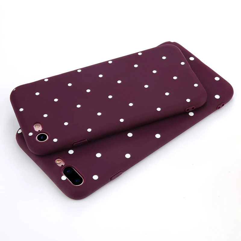 

LOVEBAY Wave Point Phone Case For iPhone 8 Plus Wine Red Polka Dots Soft TPU Back Cover For iPhone X XR XS Max 7 6 S Plus