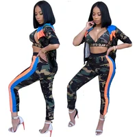 

2019 new fashion TA7011 latest design camouflage army women clothing set boutique outfits